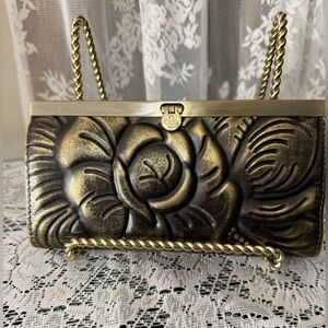 Patricia Nash Black Gold Floral Tooled Wallet